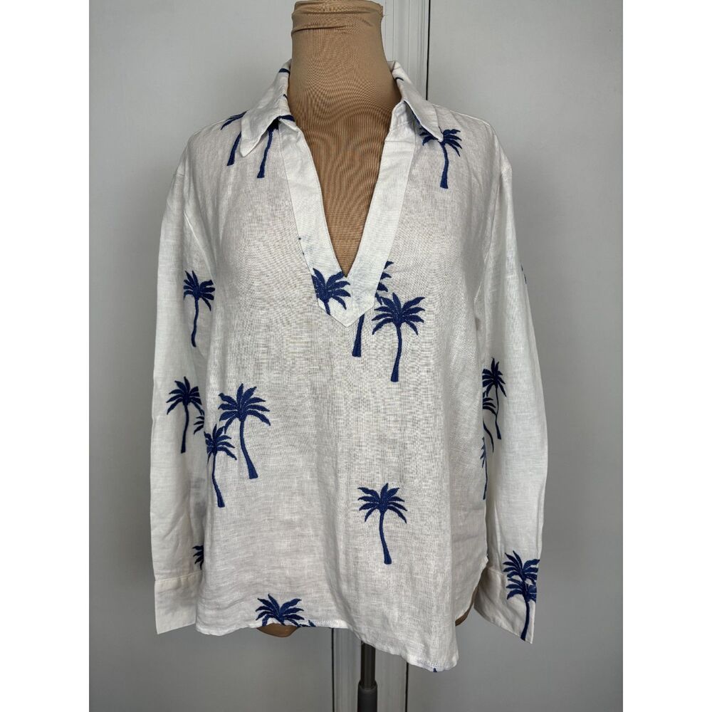 Calypso St. Barth Linen Palm tree NWOT beachy womens top large